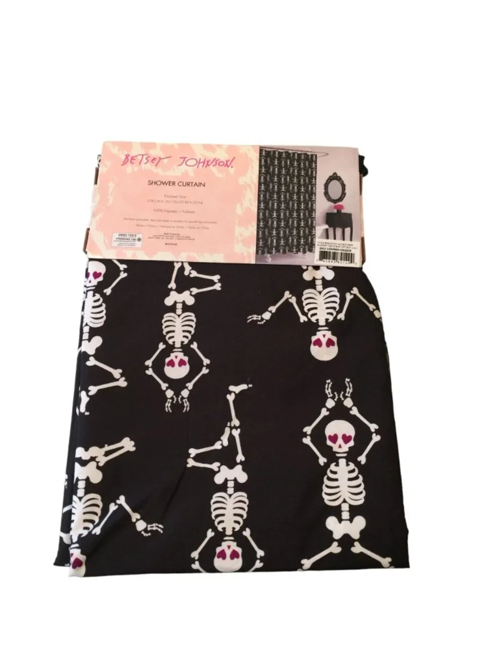 Betsey Johnson Ballet Yoga Skeletons with Heart Eyes Shower Curtain Halloween